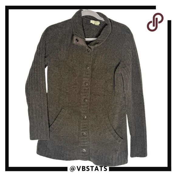 Royal Robbins Women's Fleece Snap Button Ribbed Cardigan Sweater Gray Large - Picture 1 of 7